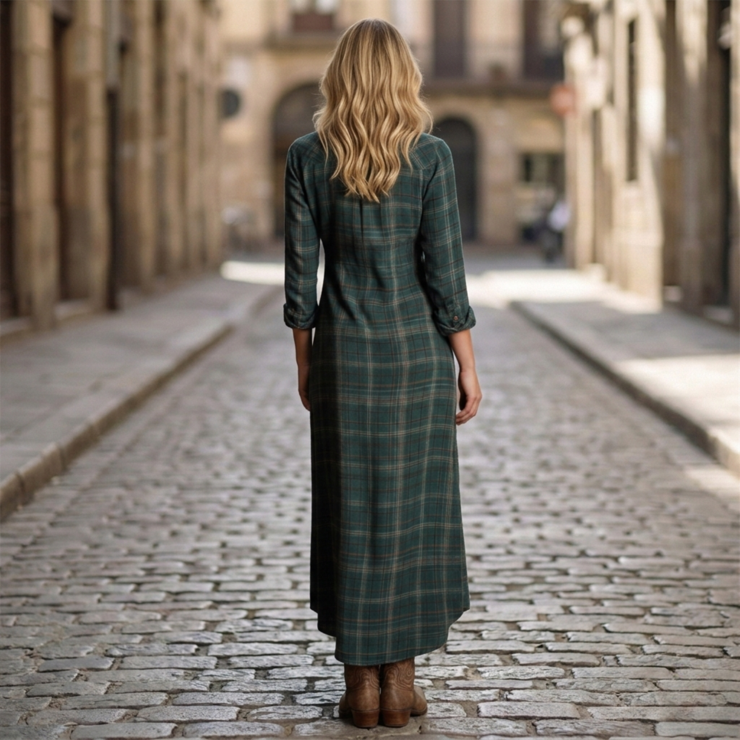 Long Plaid Shirt Dress for Women with Sleeves