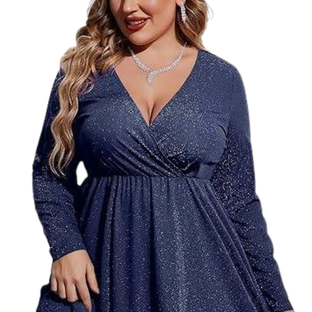Sparkly V Neck Plus Size Party Dress