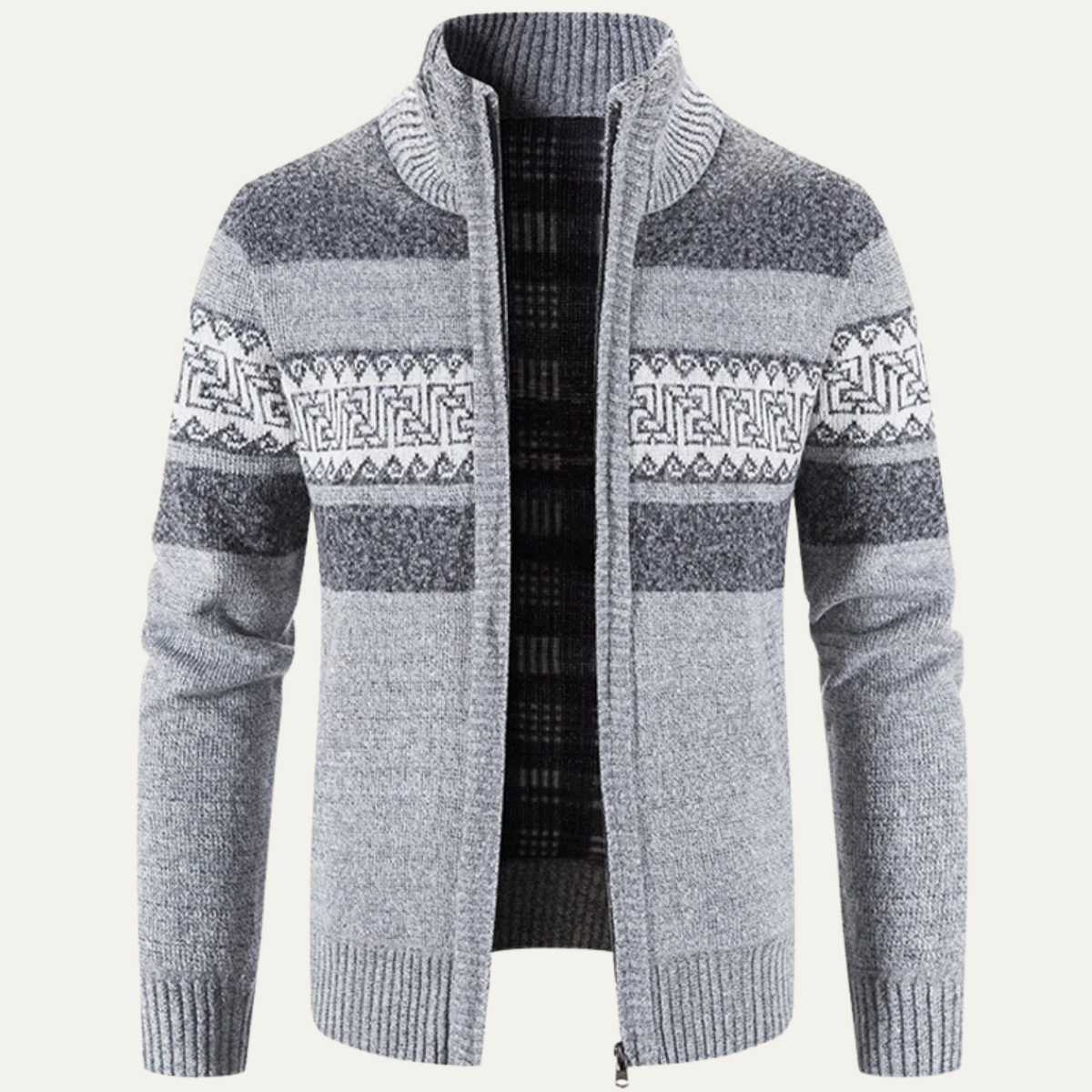 Thermal Men's Cozy Patterned Knitted Zipper Jacket