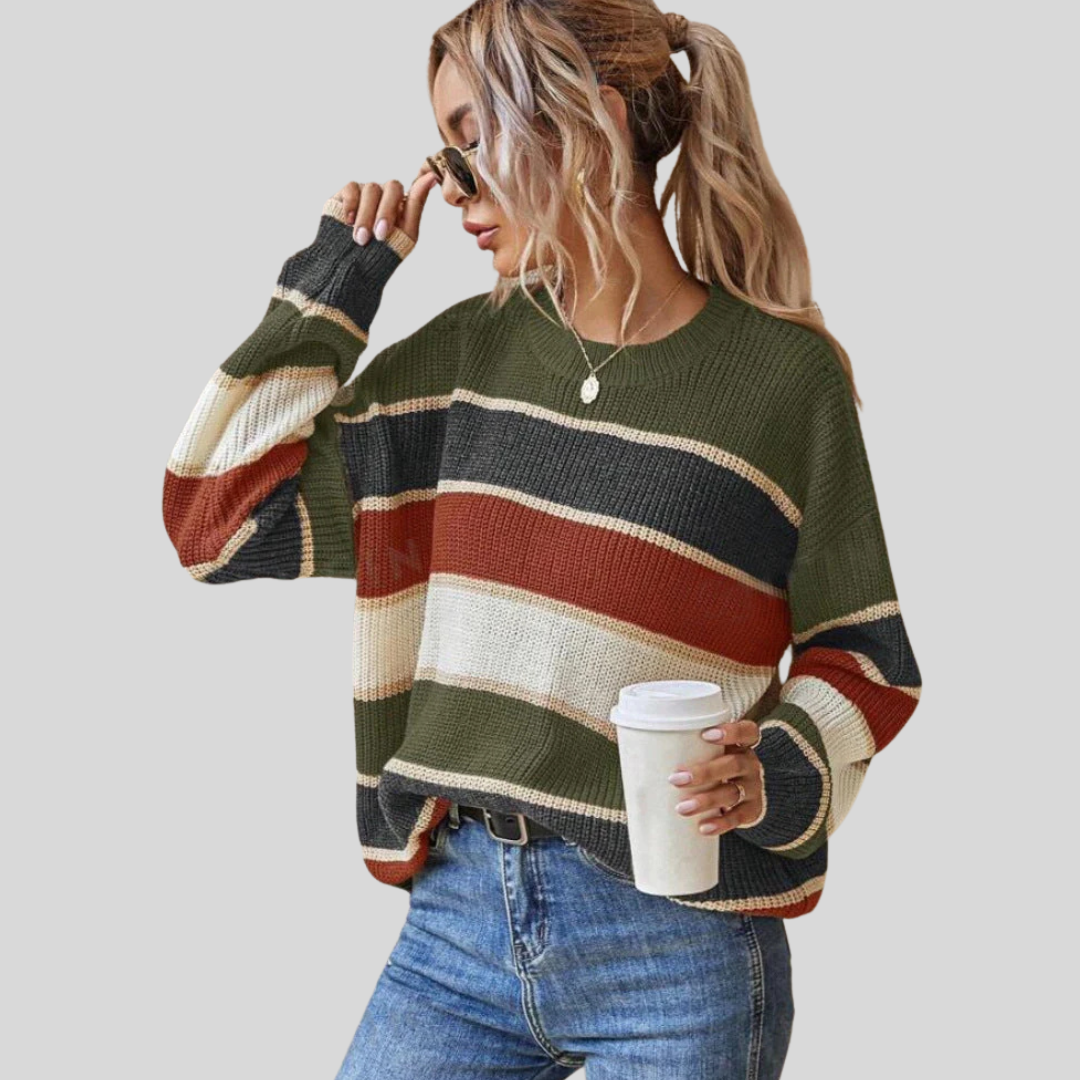 Soft Striped Crew Neck Long Sleeve Sweater