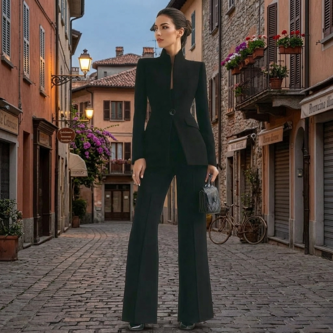 Classic Fit Blazer and Wide Leg Pants Suit Set