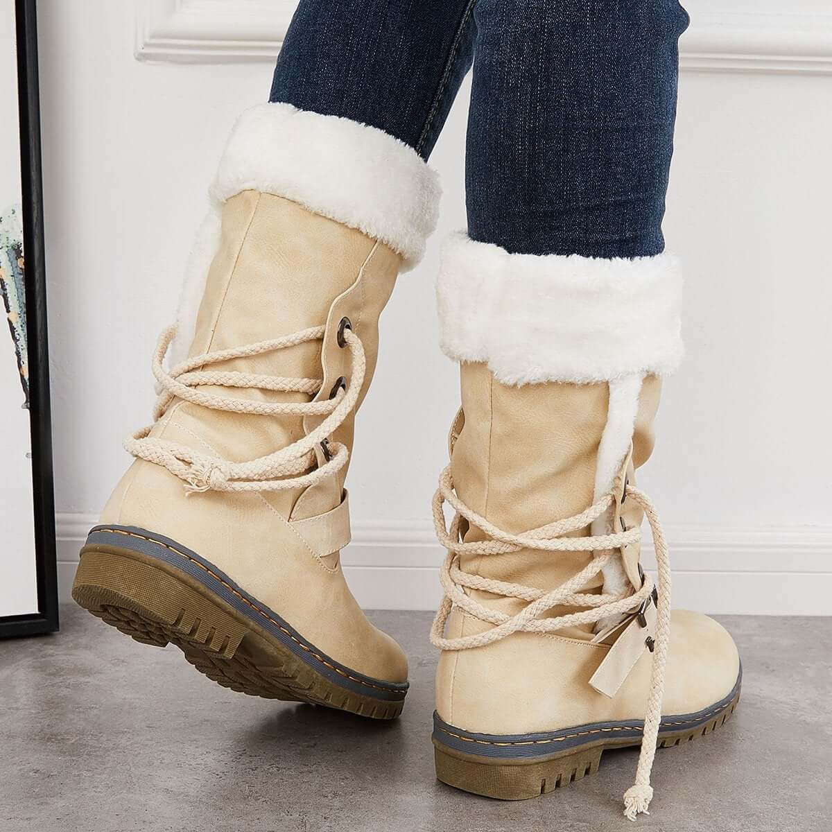 Mid Calf Winter Pull on Booties Mid Knee High Snow Boots