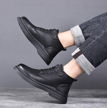 Men's Fleece Lace-Up Leather Waterproof British Boots