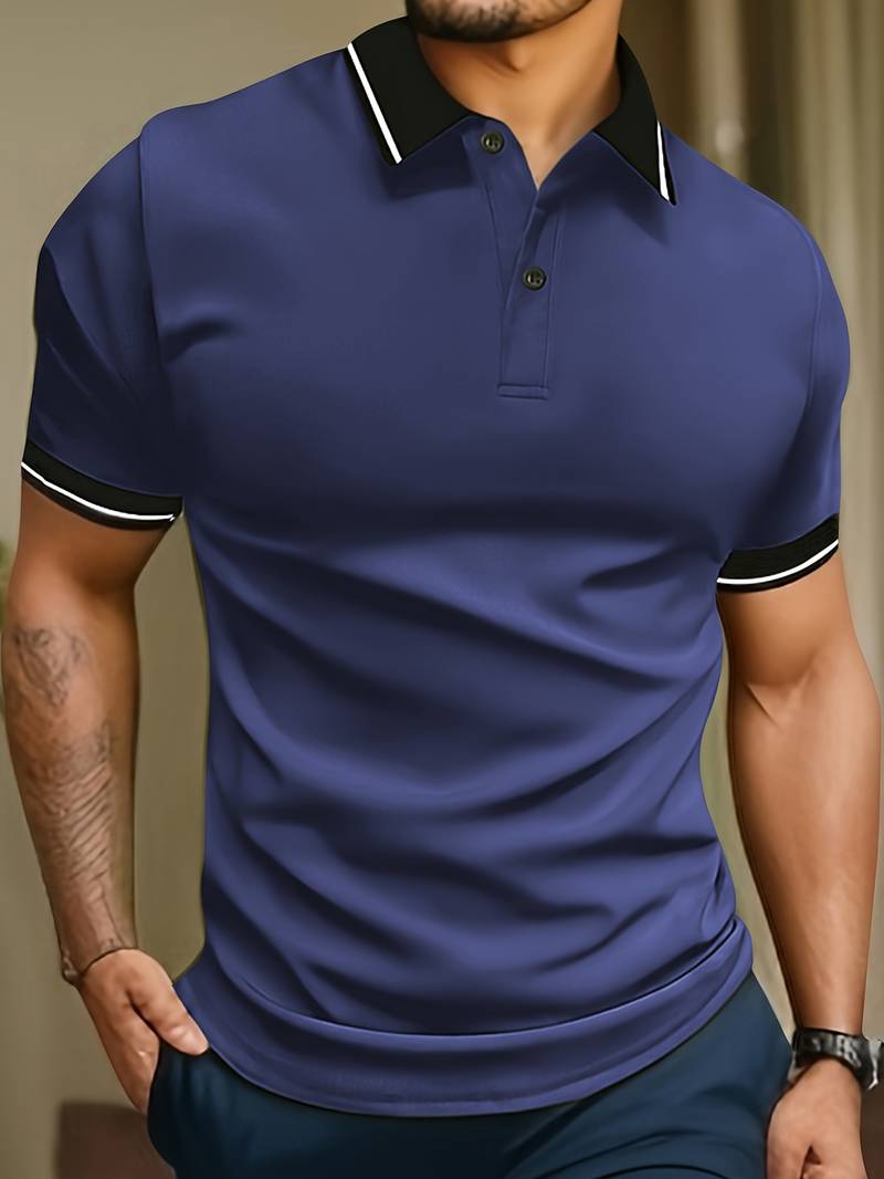 Trendy Color Block Short Sleeve Dress Shirt