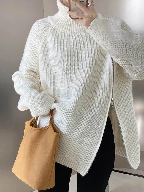 Soft Oversized Women's Turtleneck Zip Sweater