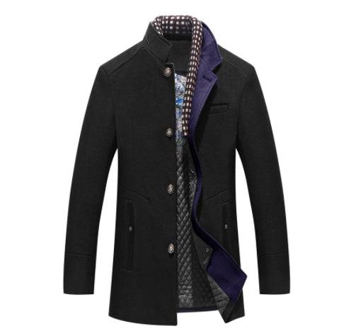 Men's Classic Wool Slim Fit Stand Collar Overcoat