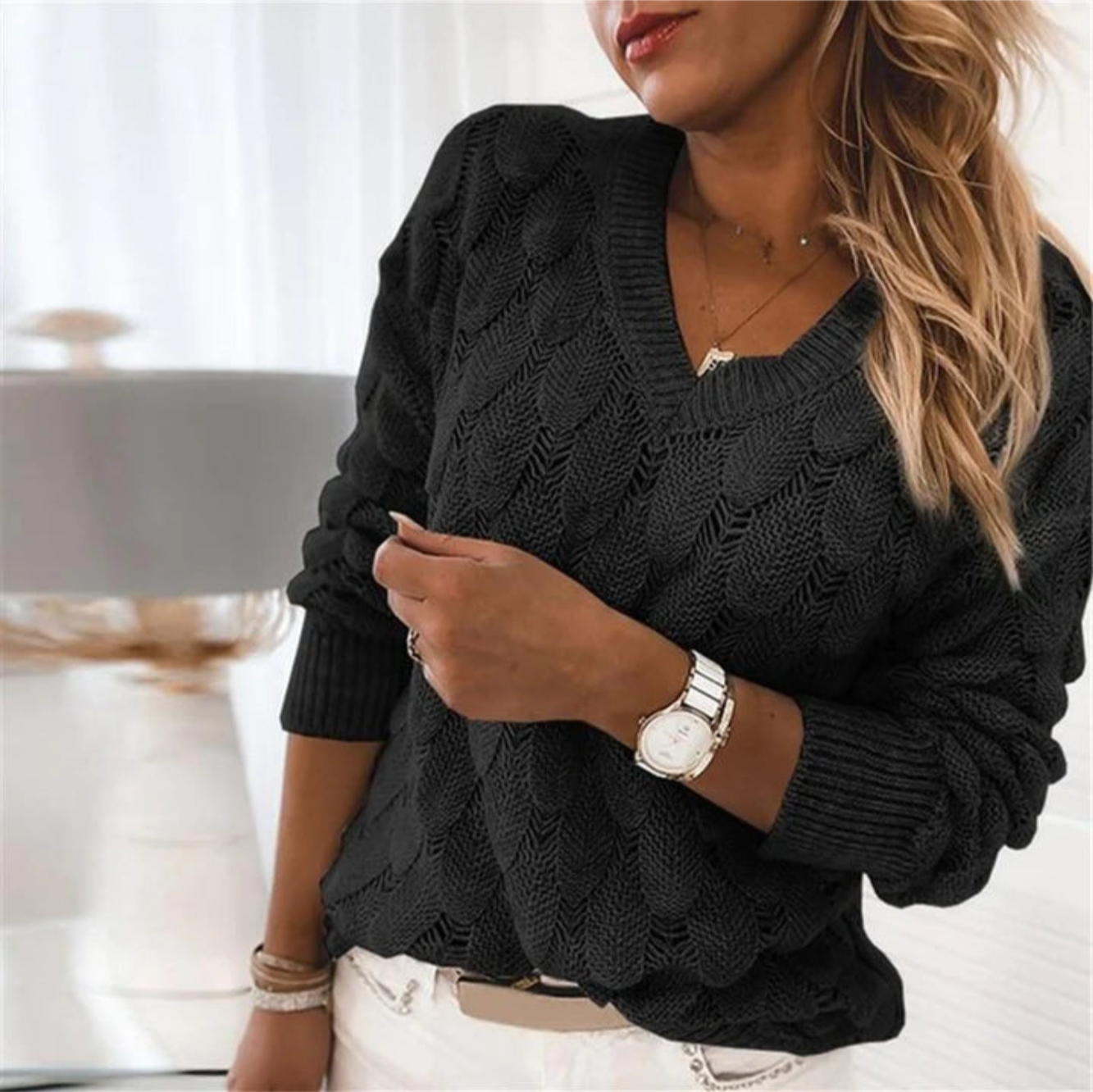 Ladies V Neck Pullover Sweater