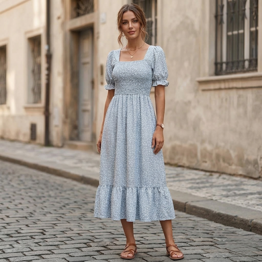 Casual Fit Summer Dress with Puffy Sleeves