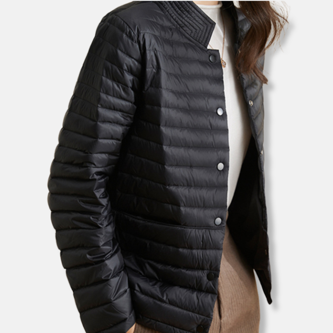 Tailored Padded Coat | Fitted High Neck Jacket