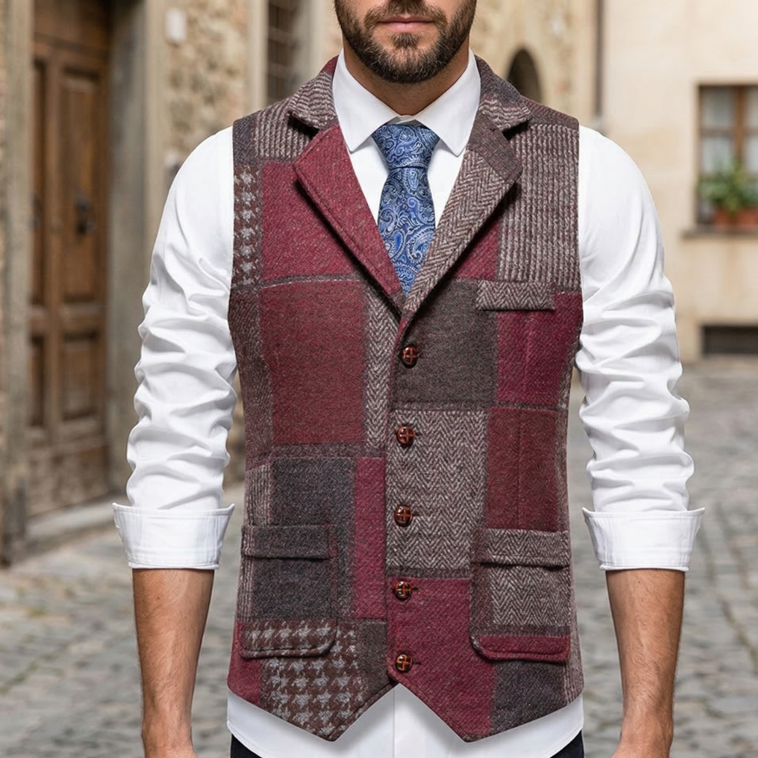 Rustic Plaid Tweed Vest Classic Fit Waistcoat
