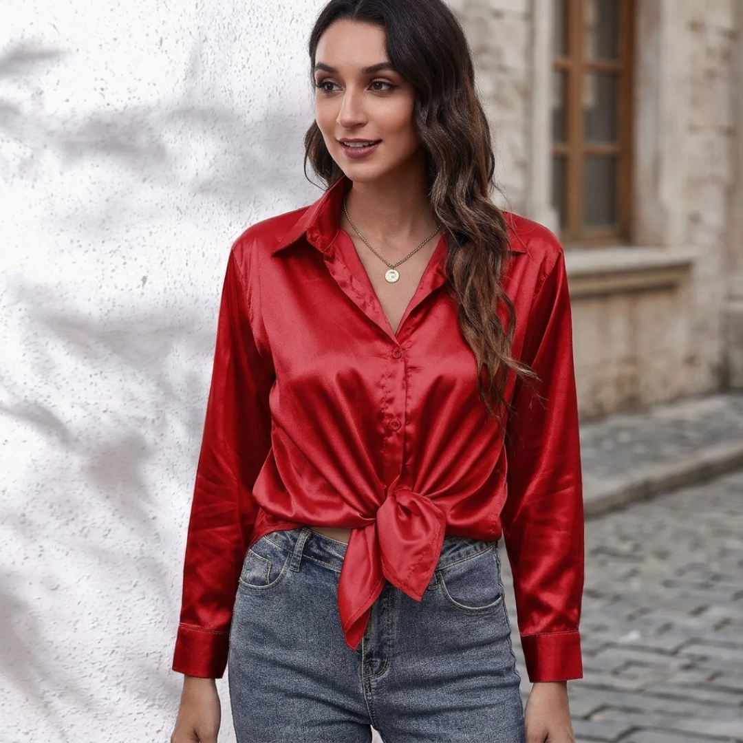 Ladies Elegant V Neck Long Sleeve Blouse Shirt