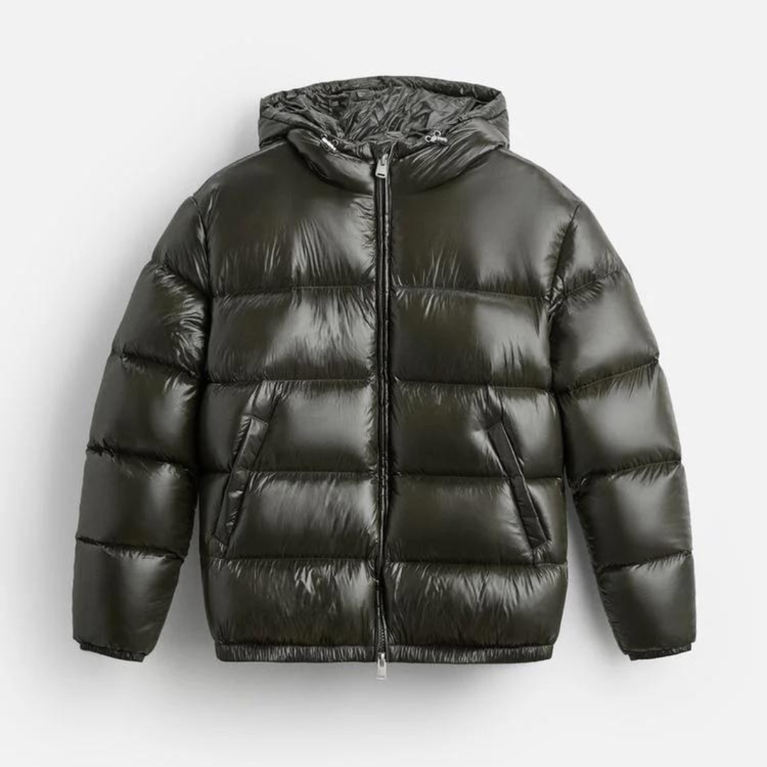 Waterproof Black Hooded Puffer Coat for Men