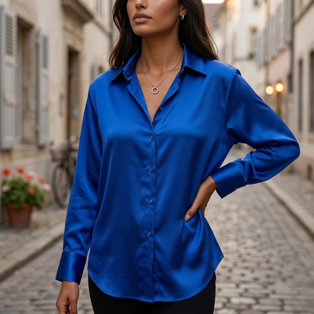 Ladies Elegant Soft Button Front Long Sleeve Blouse