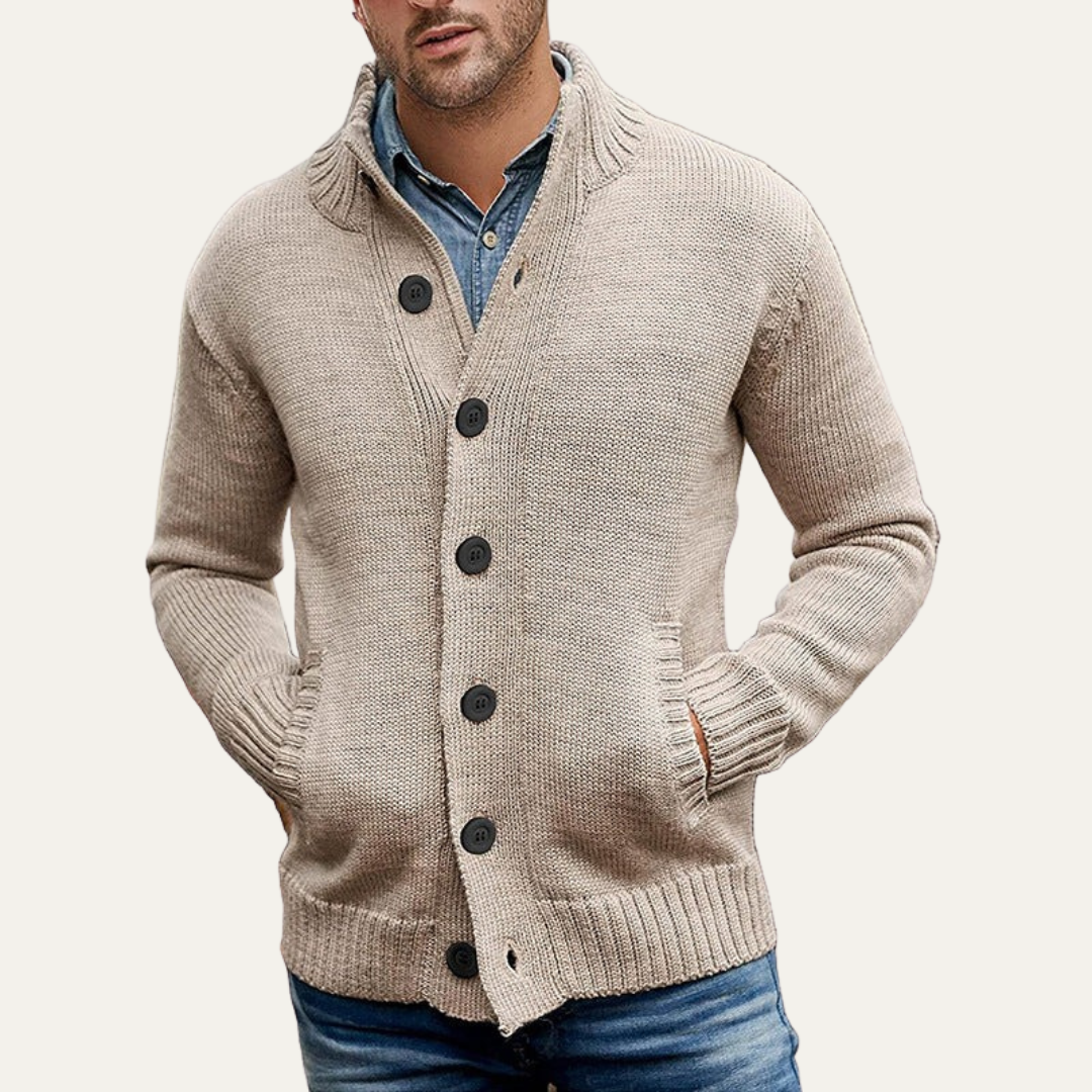 Men's Thick Knit Crew Neck Button Sweater