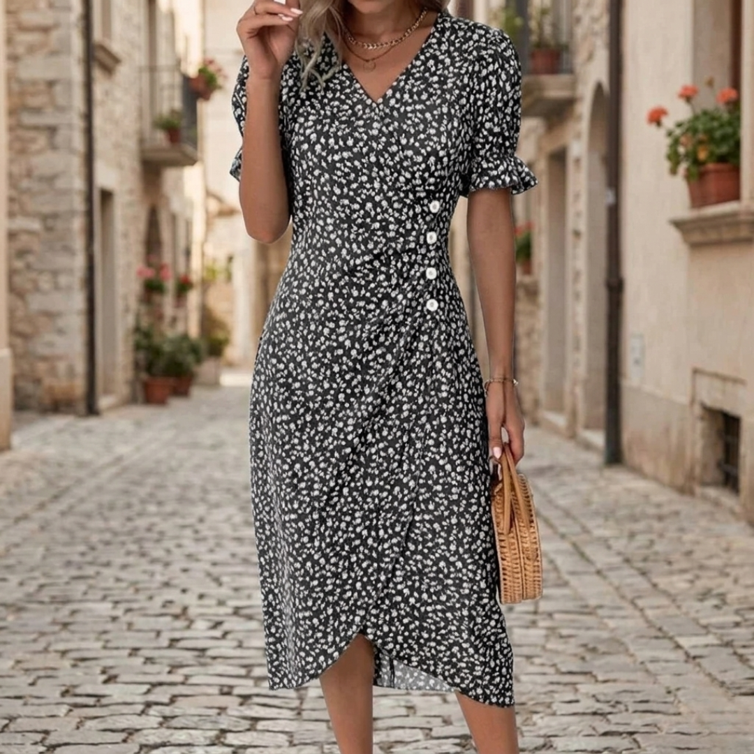 Elegant V-Neck Floral Midi Dress for Women