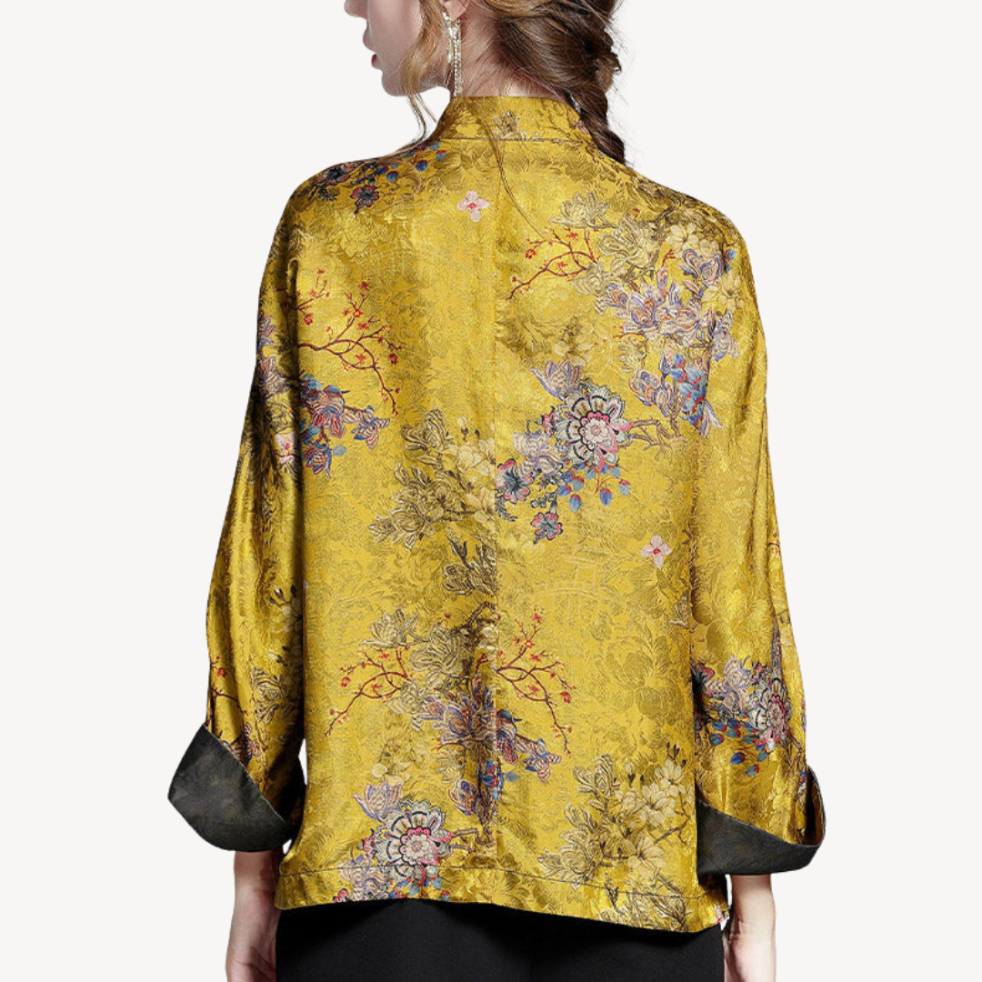 Traditional Asian Print Relaxed Fit Women's Blouse Shirt