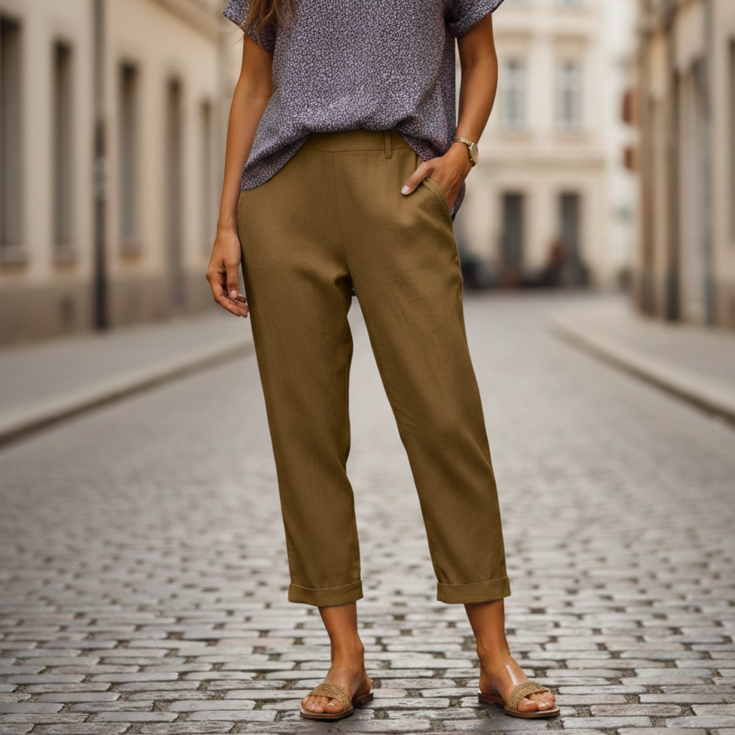 Classic Fit High Waisted Women's Casual Pants