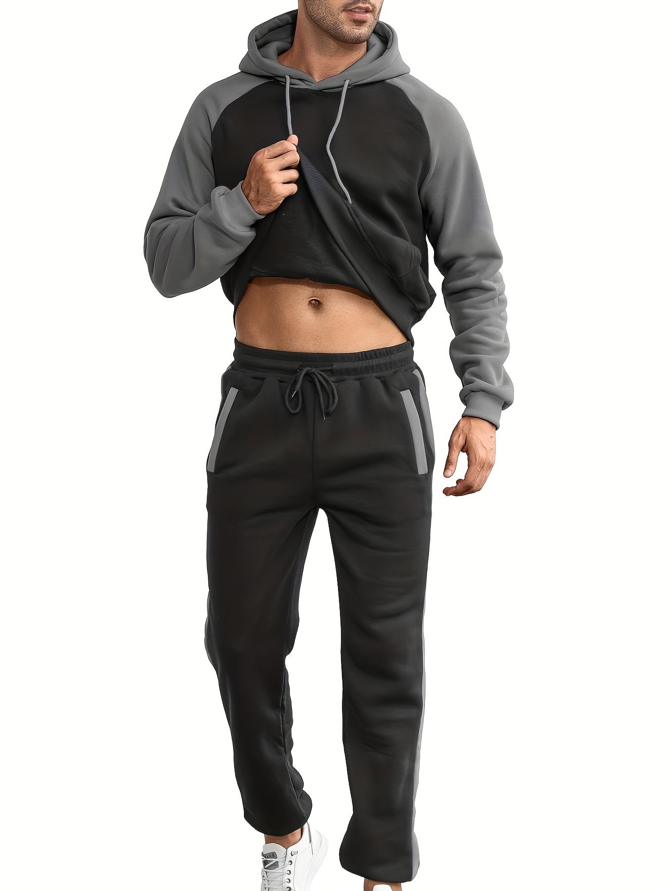 Relaxed Fit Mens Athletic Tracksuit with Hood and Pants