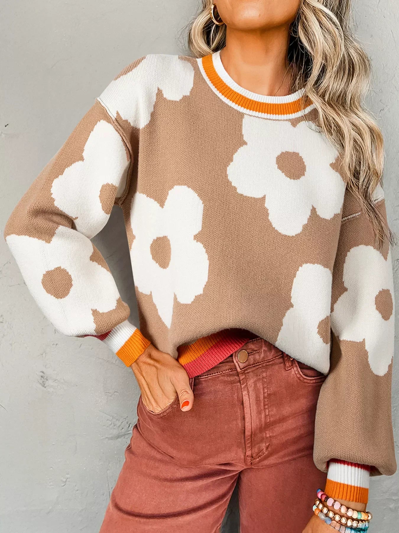Vibrant Blossom Loose Fit Cozy Sweater - OutfitLondon