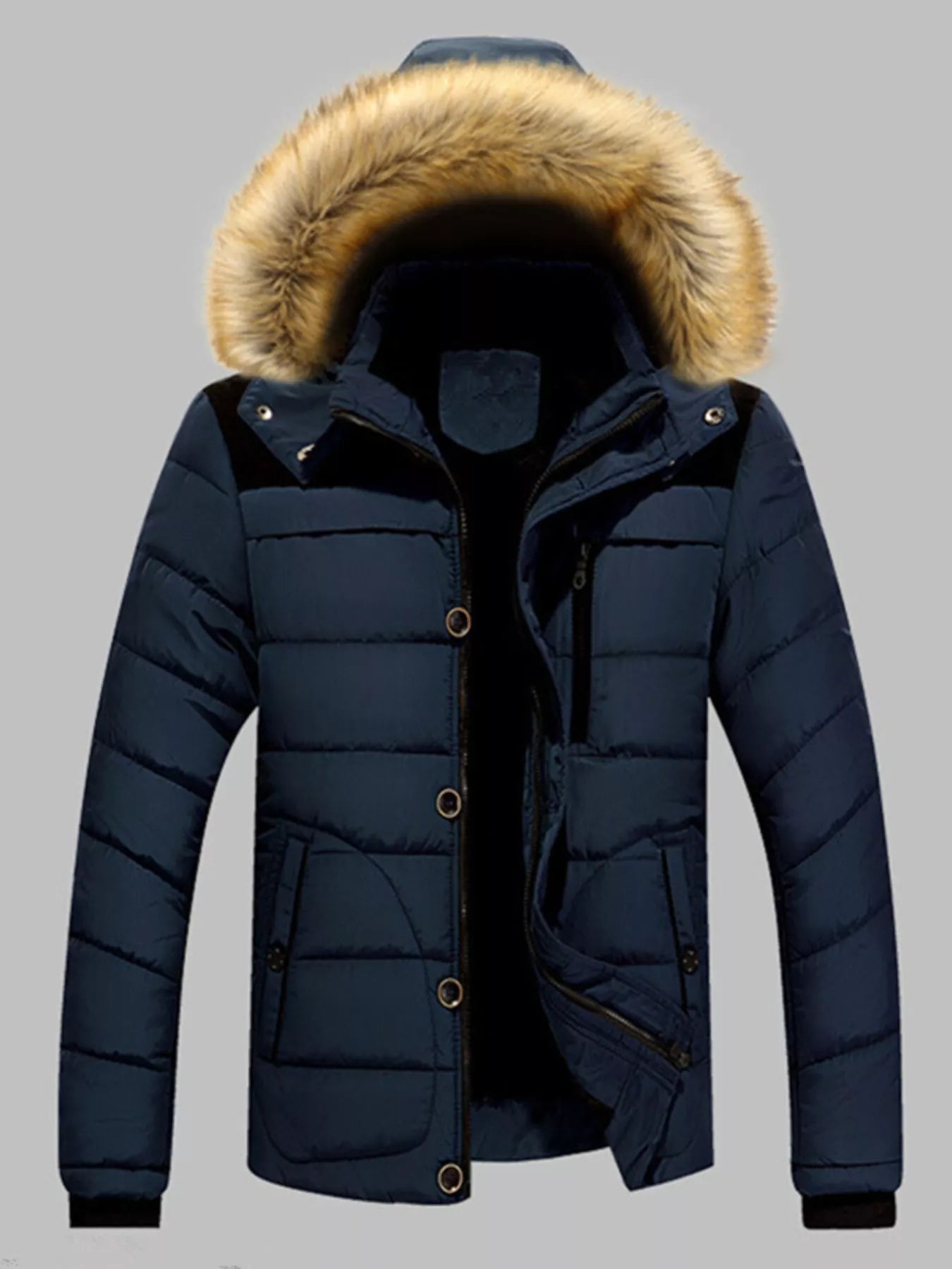 Soft Men's Faux Fur Down Puffer Jacket