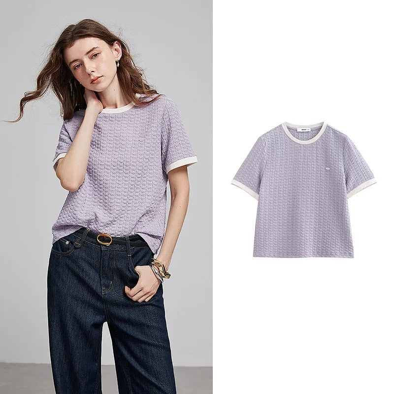 Comfortable Ribbed Crew Neck Tee Shirt