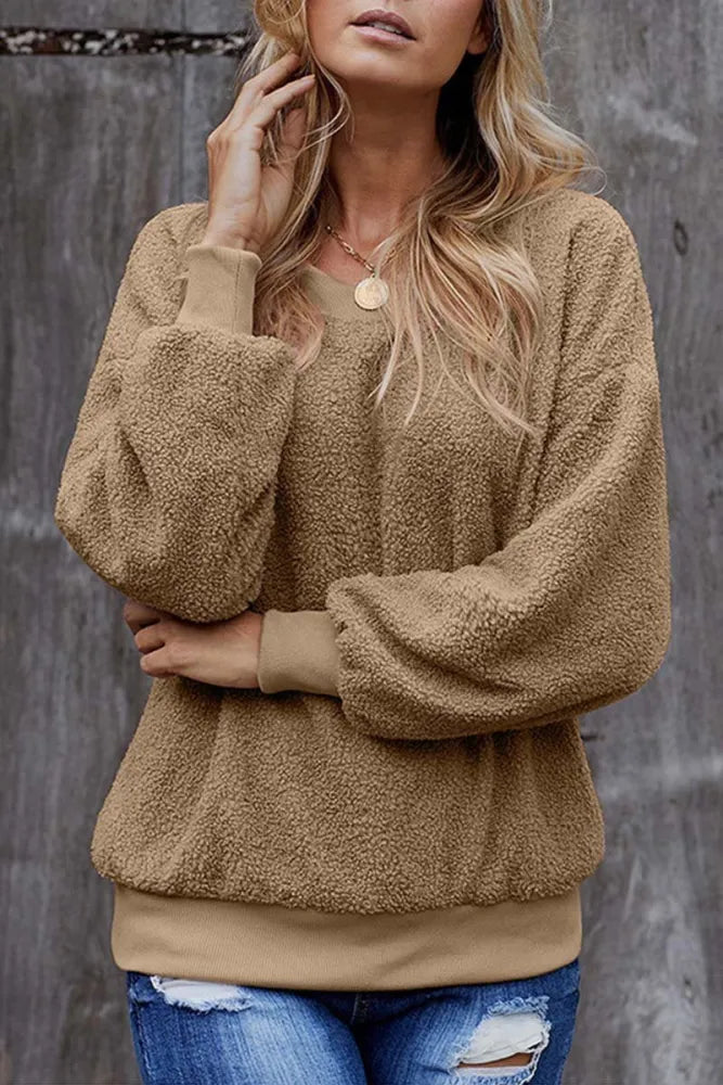 Cozy Fleece Ladies Khaki Winter Jumper - OutfitLondon