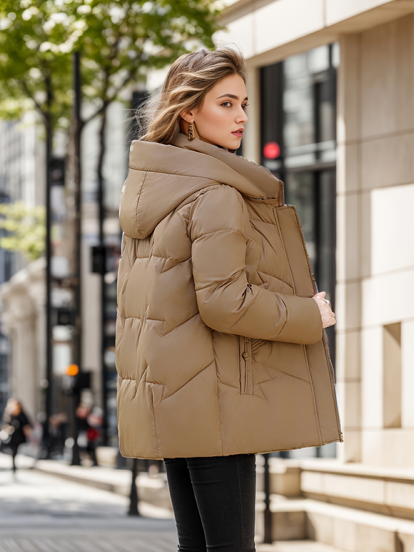 Warm Women's Down Filled Parka Coat with Hood