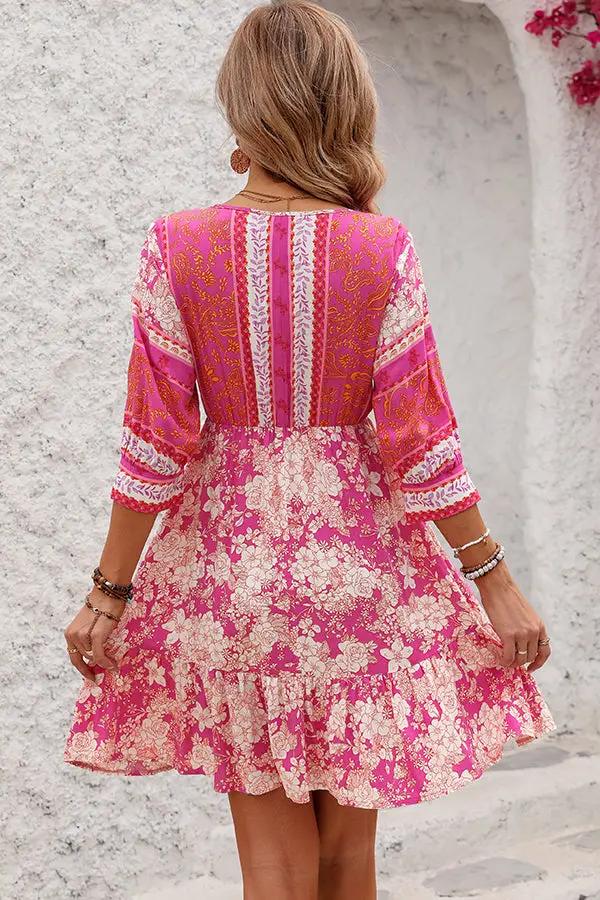Trendy Floral V Neck Summer Mini Dress