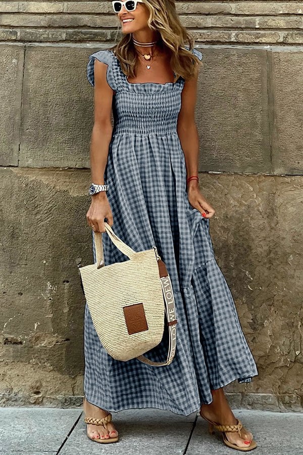 Women's Chic Plaid Maxi Dress with Classic Print