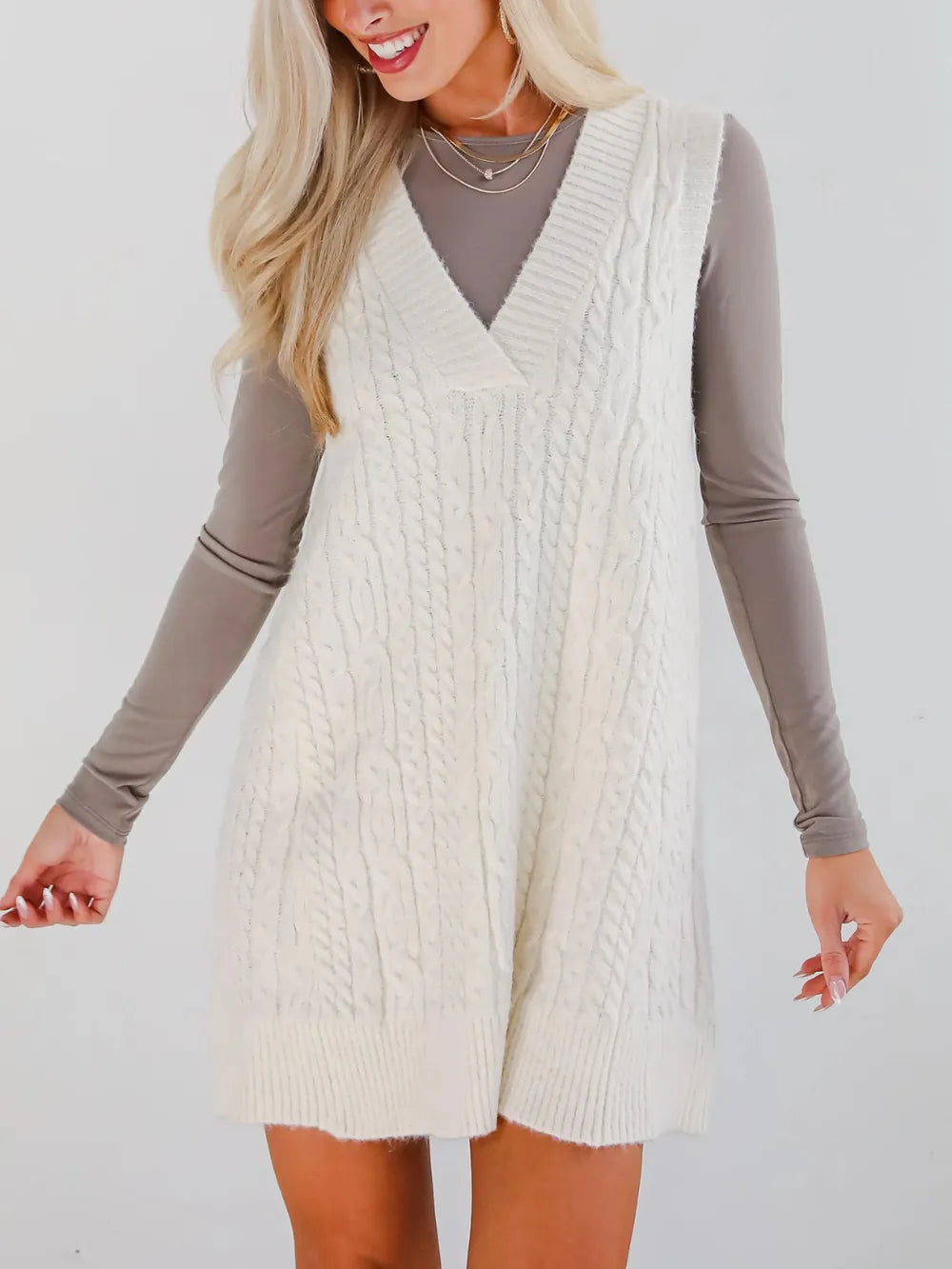 Soft V-Neck Knit Sweater Dress