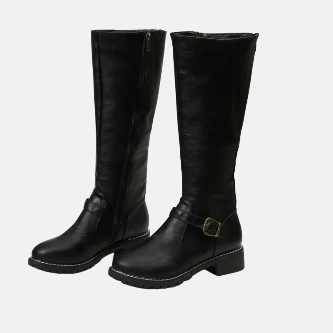Brown Knee High Buckle Boots | Low Heel Ankle Boots