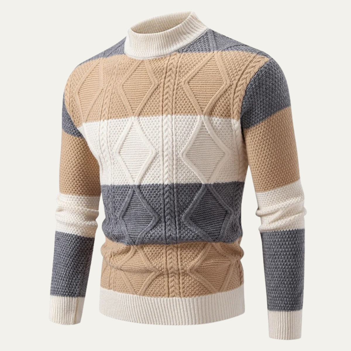 Colourful Patchwork Cable Knit Men's Sweater