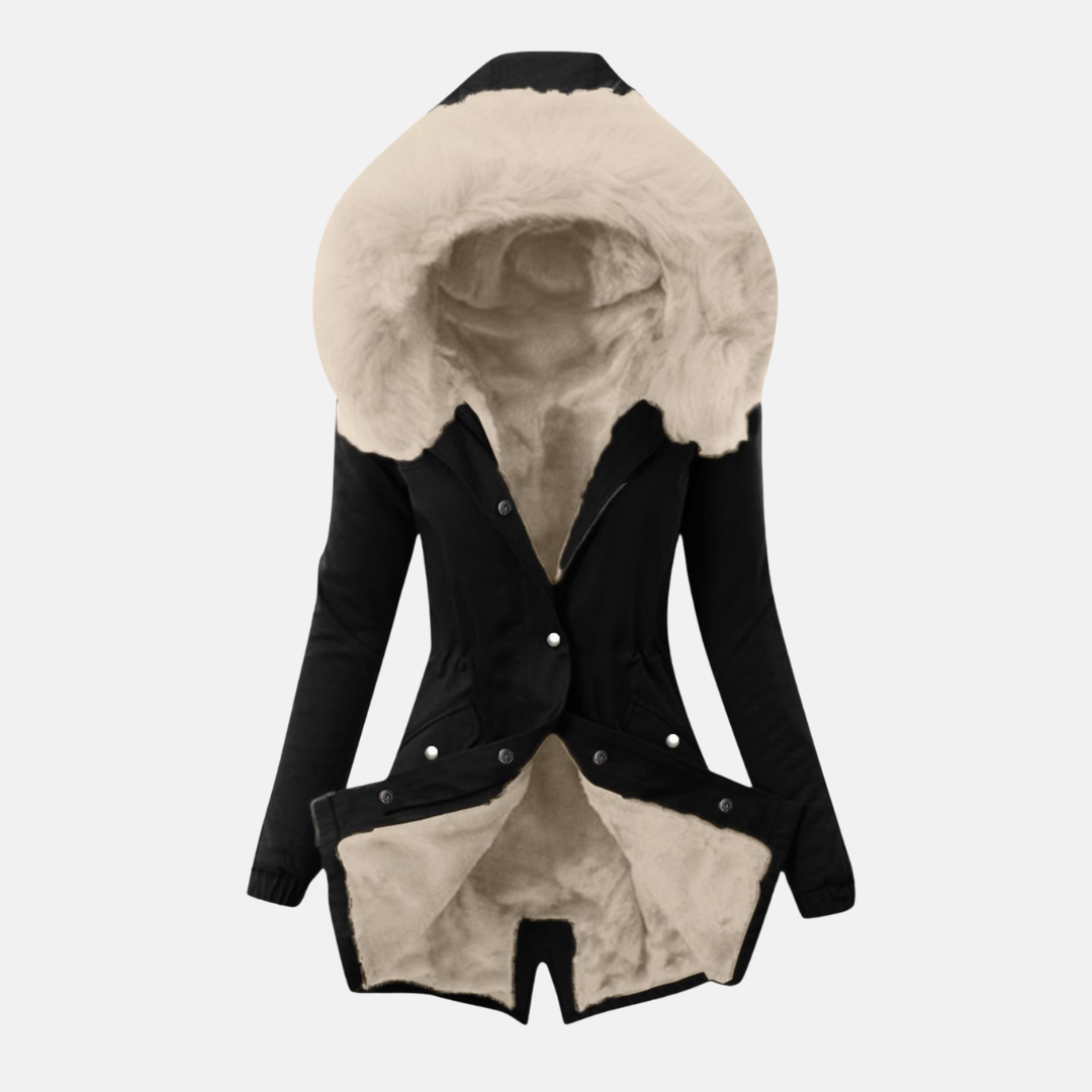Fitted Women's Coat with Hood and Pockets