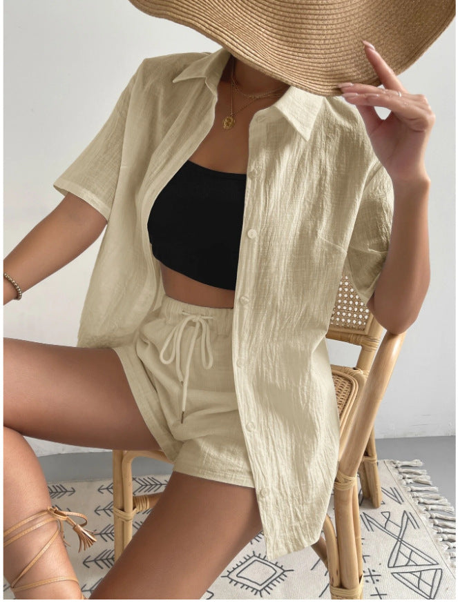 Women's Casual Cotton Loose Fit Shirt and Shorts Set