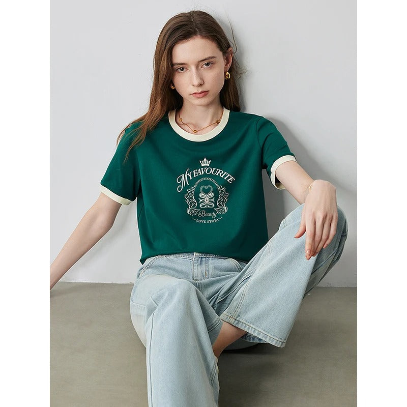 Fashionable Graphic Tee with Colorful Trim