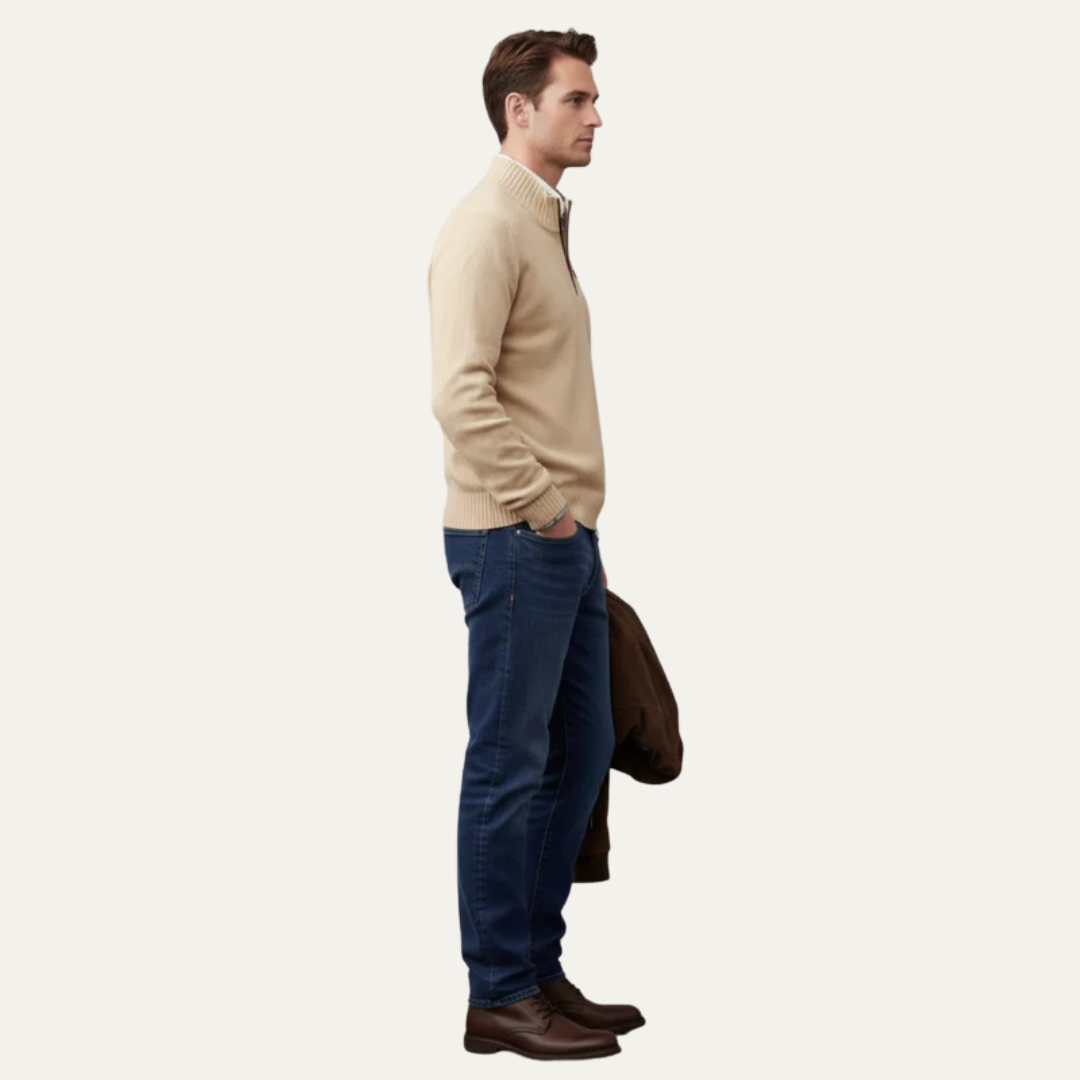 Men's Warm Crew Neck Quarter Zip Sweater