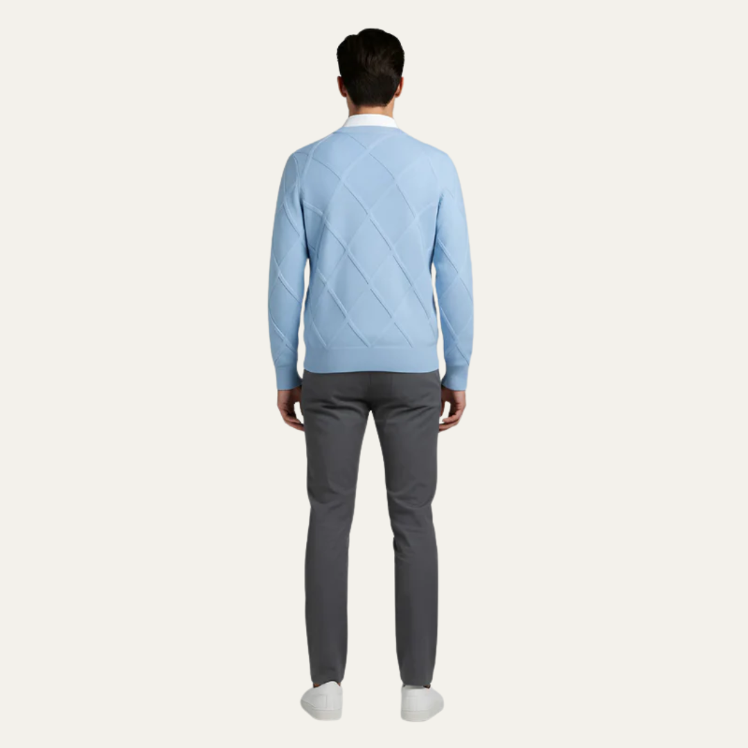 Classic Crew Neck Diamond Pattern Sweater