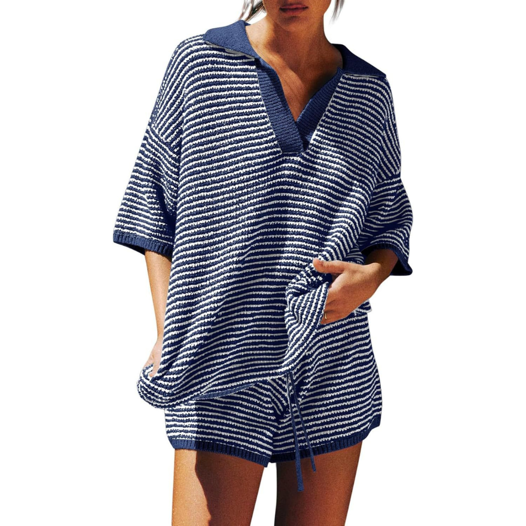 Relaxed Fit Striped Knit Summer Outfit Set