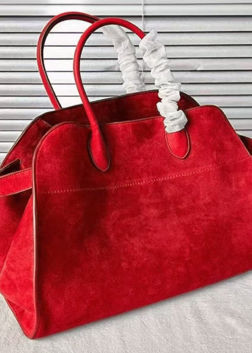 Women's Red Suede Large Tote Bag - OutfitLondon
