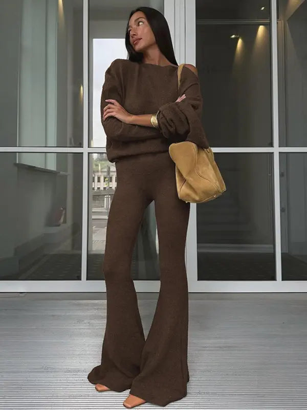 Trendy Off Center Neckline Pantsuit Set - OutfitLondon