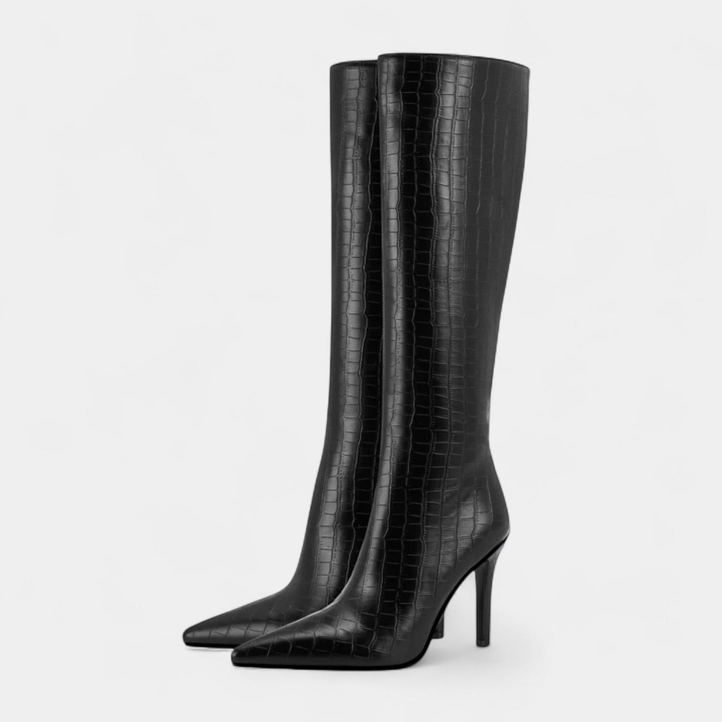 Women's Synthetic Leather High Heel Ankle Boots - Pointy Toe - OutfitLondon