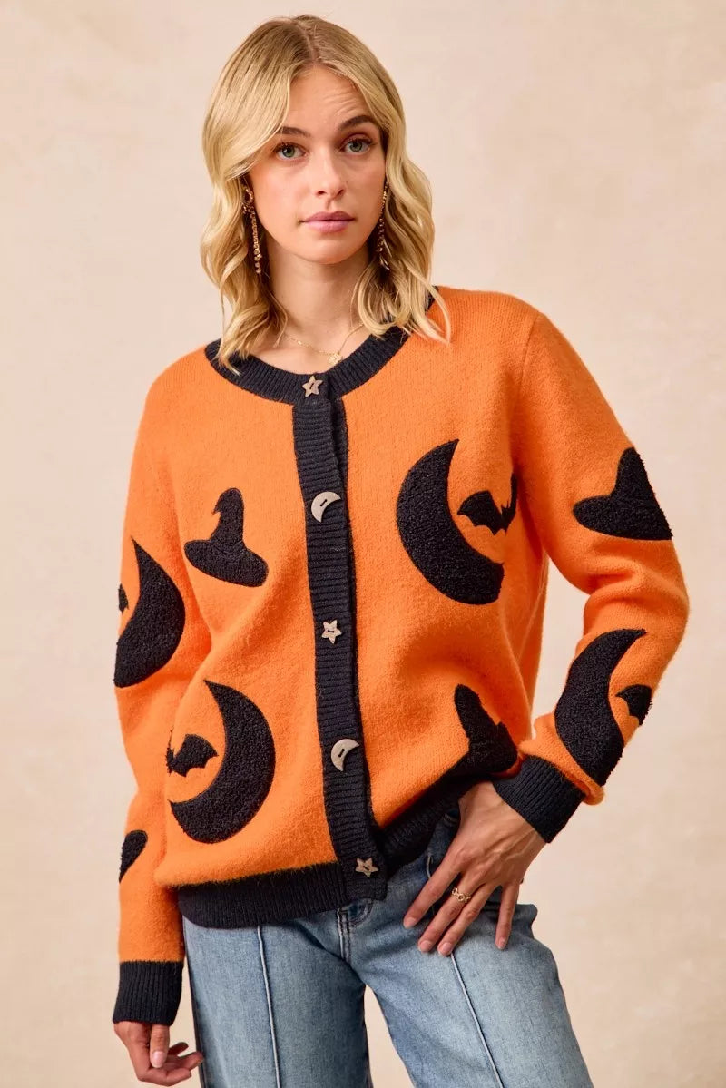 Dark Witch Hat & Bat Design Sweater - OutfitLondon