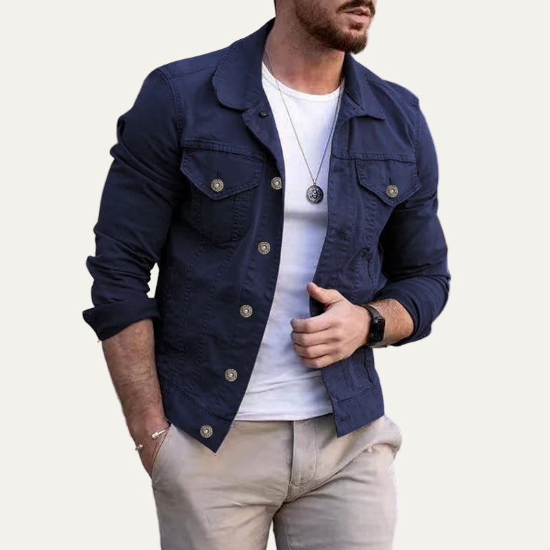 Men's Fitted Waist Cargo Jeans Jacket