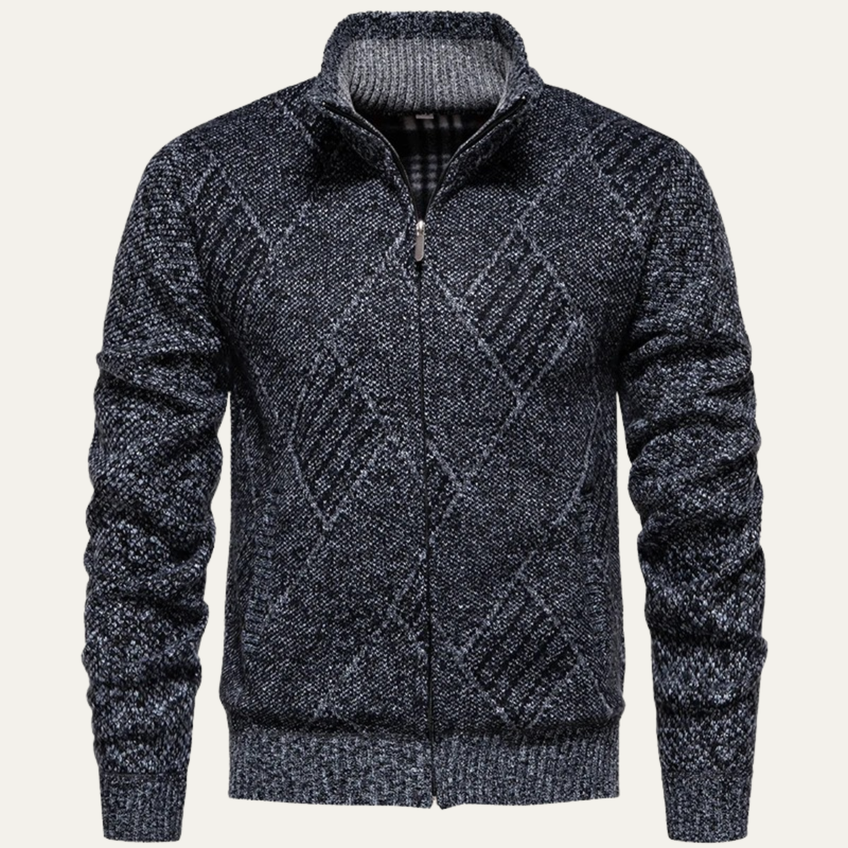 Warm Mens Fleece Cardigan with Diamond Design