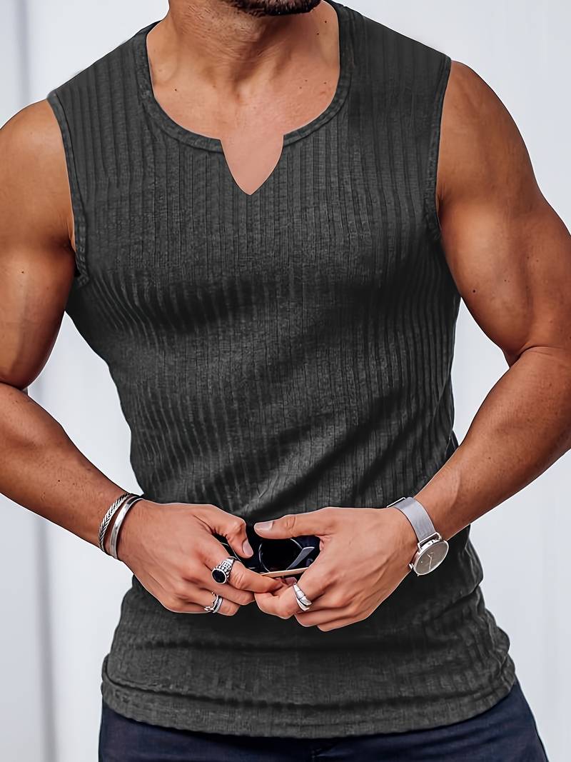 Comfortable Fit V Neck Ribbed Tank Top