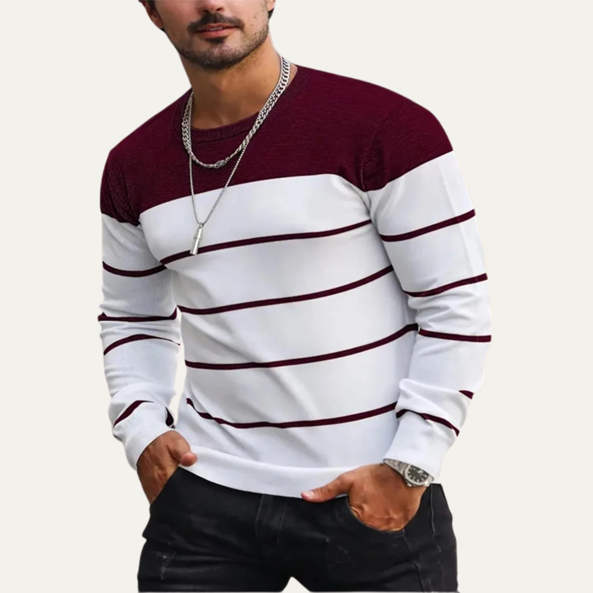 Classic Striped Crew Neck Sweater For Men