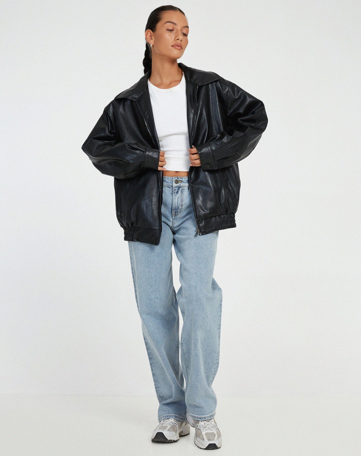 Ladies Large Faux Leather Biker Jacket