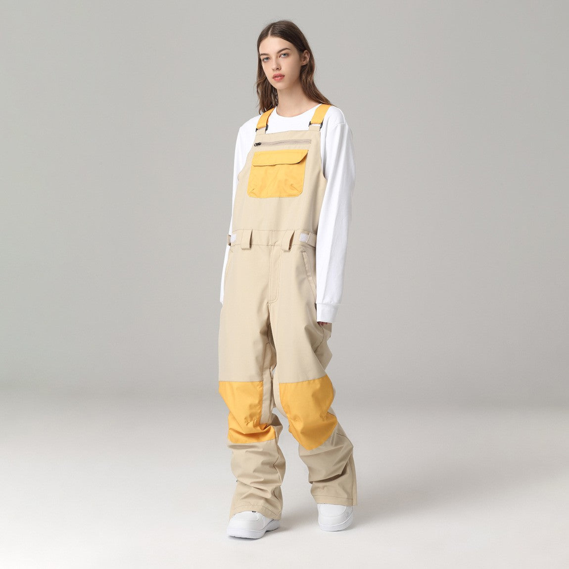 Unisex Windproof Contrast Color Ski Bib Pants