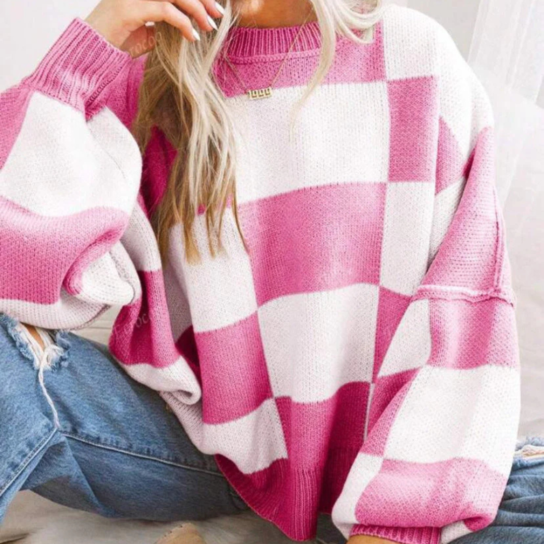 Comfy Plaid Crew Neck Long Sleeve Sweater