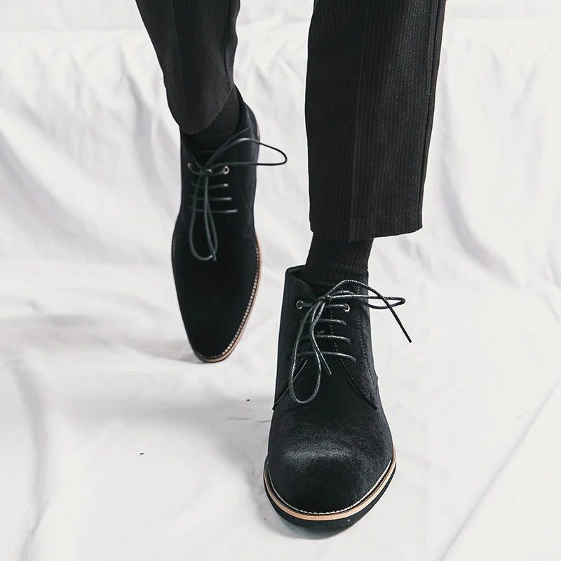 Elegant Black Leather Lace Up Boots